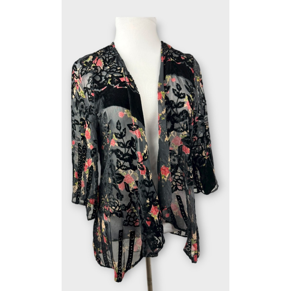 Urban Outfitters Kimono One Size Black Velvet Burnout Whimsigoth Fairy Shawl - Picture 2 of 14